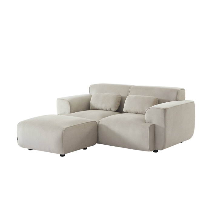 Pouf. module pour canapé. repose-pieds pour canapé 2 places en velours côtelé greige. L 76 x P 70 x H 41cm - Wallas