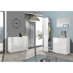 Appendiabiti verticale, Made in Italy, con tubo per vestiti, due ripiani, Mobile per ingresso, Entratina moderna, cm 50x30h200, colore Bianco lucido laccato