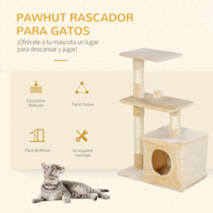 árbol Rascador para Gatos de Felpa y Sisal 50x30x80cm Beige