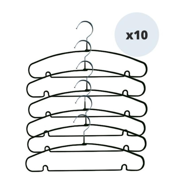 Lot de 10 cintres en acier plastifié antiglisse Noir MSV