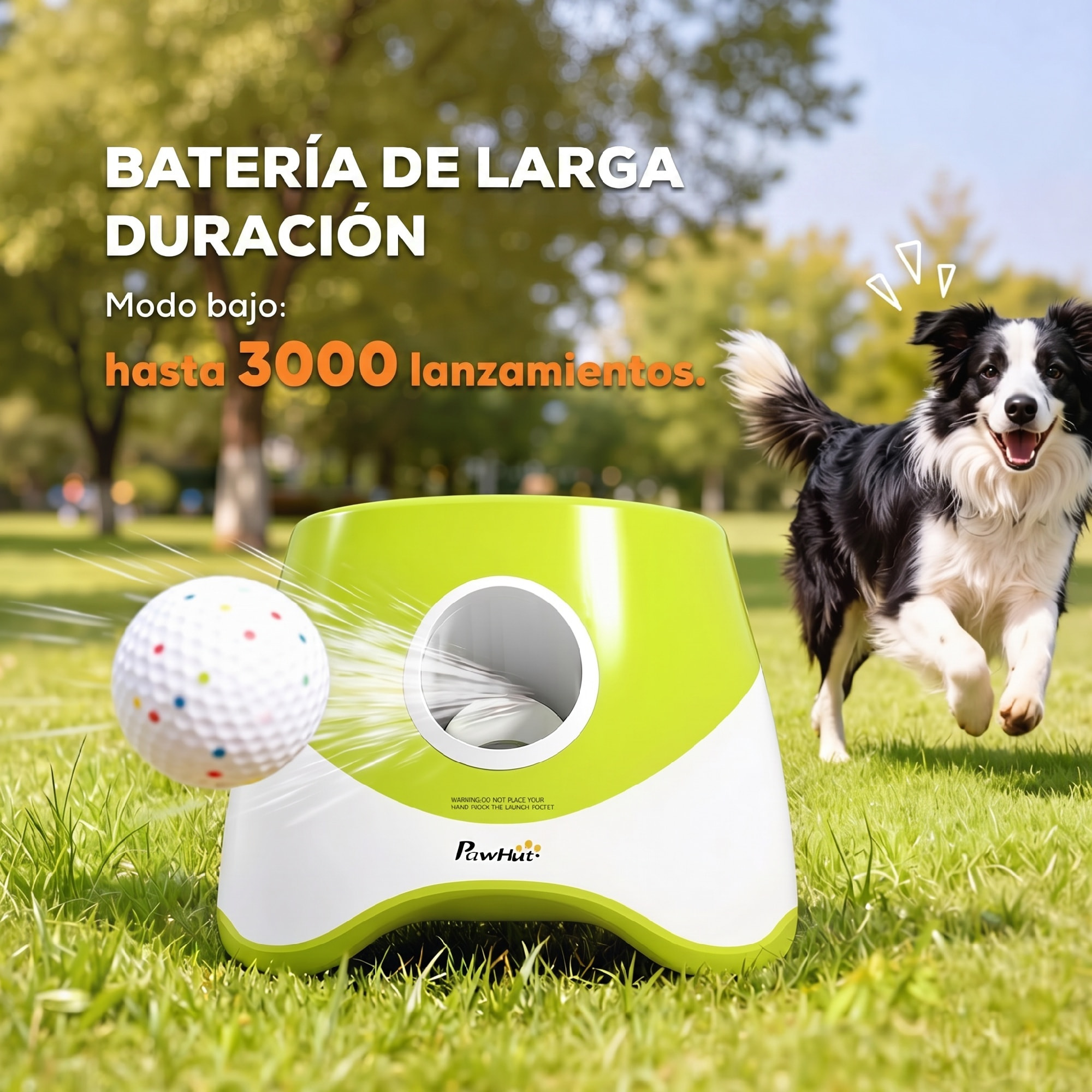 Lanzador de Pelotas para Perros Automático con 3 Pelotas ETPU, 3 Distancias Ajustables 6m/10m/14m, Juguete Interactivo, para Perros Pequeños y Medianos, Interior y Exterior, Verde
