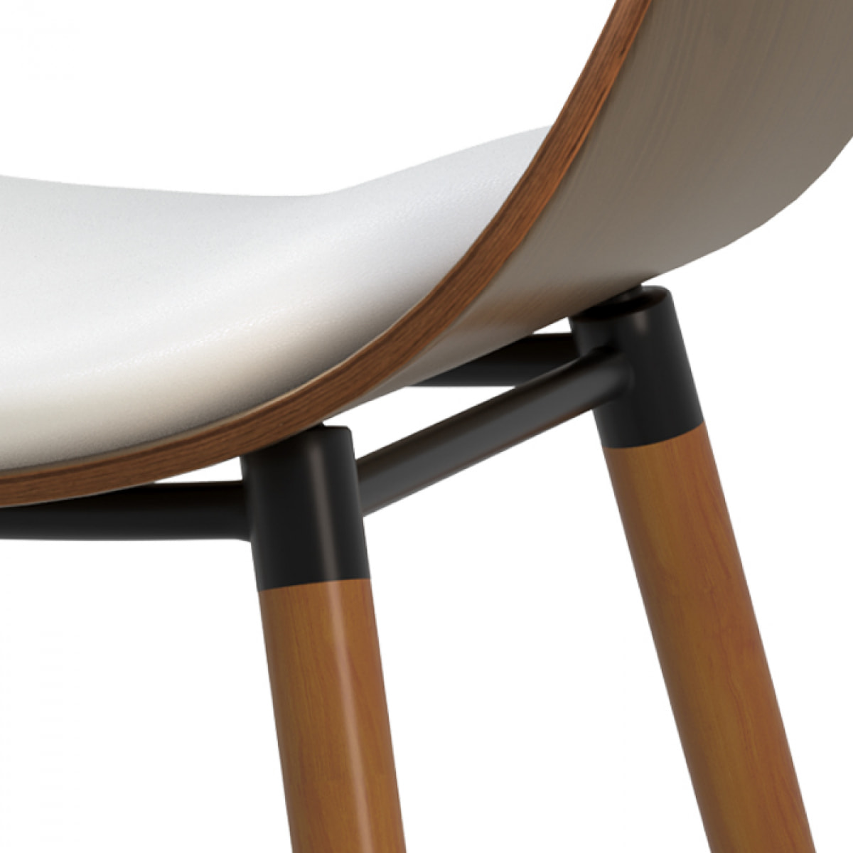 Chaise en cuir synthétique blanc et bois plaqué noyer - Polo
