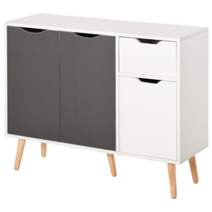 Aparador Moderno Aparador para Salón con 3 Puertas y Cajón Mueble Auxiliar para Salón Cocina Dormitorio 90x30x72 cm Blanco y Gris
