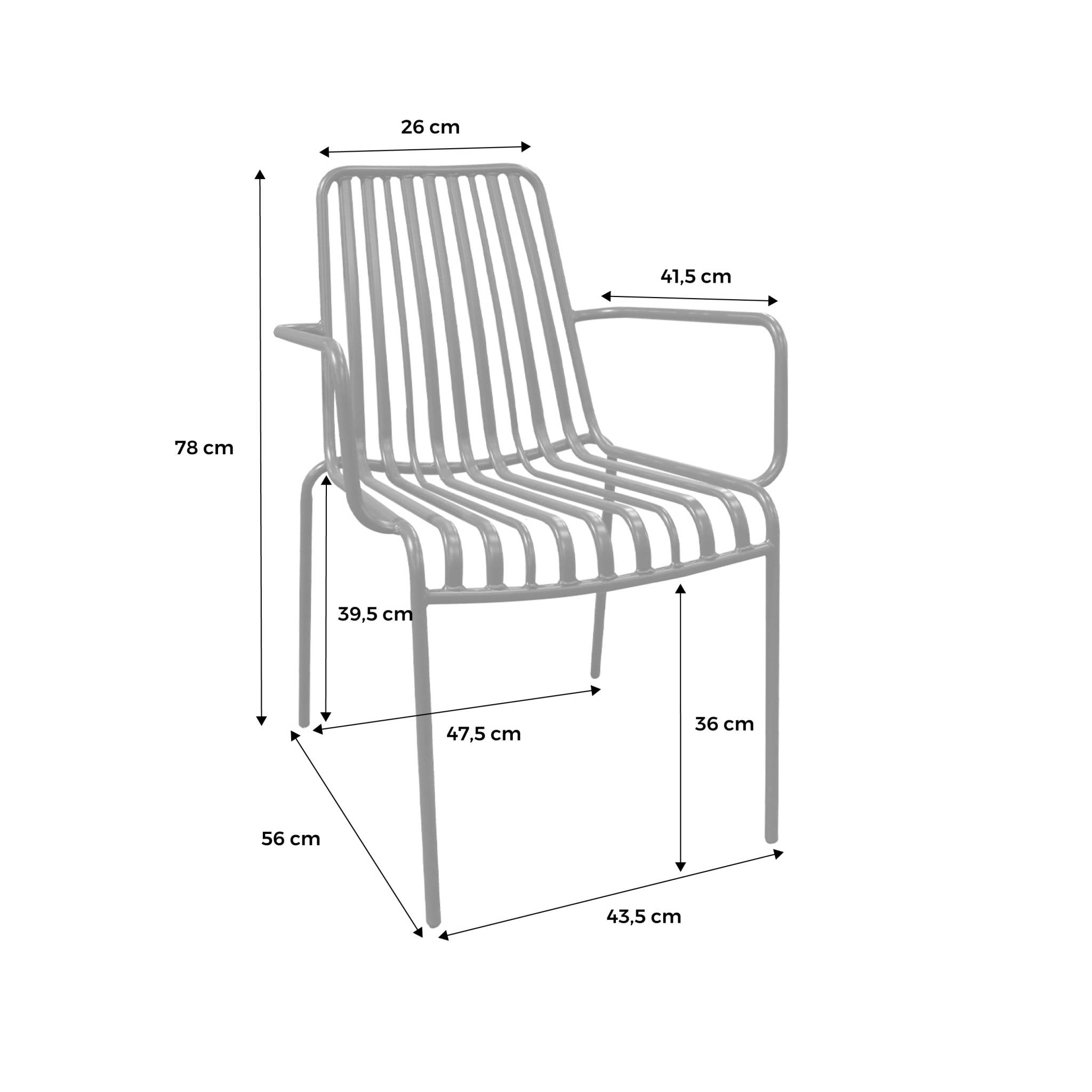 Lot de 2 fauteuils de jardin FLORIDA blanc empilable en acier. L 59 x P 53.5 x H 78 cm