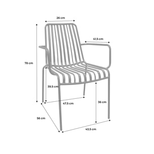 Lot de 2 fauteuils de jardin FLORIDA blanc empilable en acier. L 59 x P 53.5 x H 78 cm