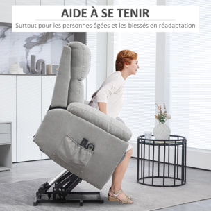 Fauteuil de massage fauteuil releveur électrique inclinaison réglable repose-pied ajustable tissu gris clair