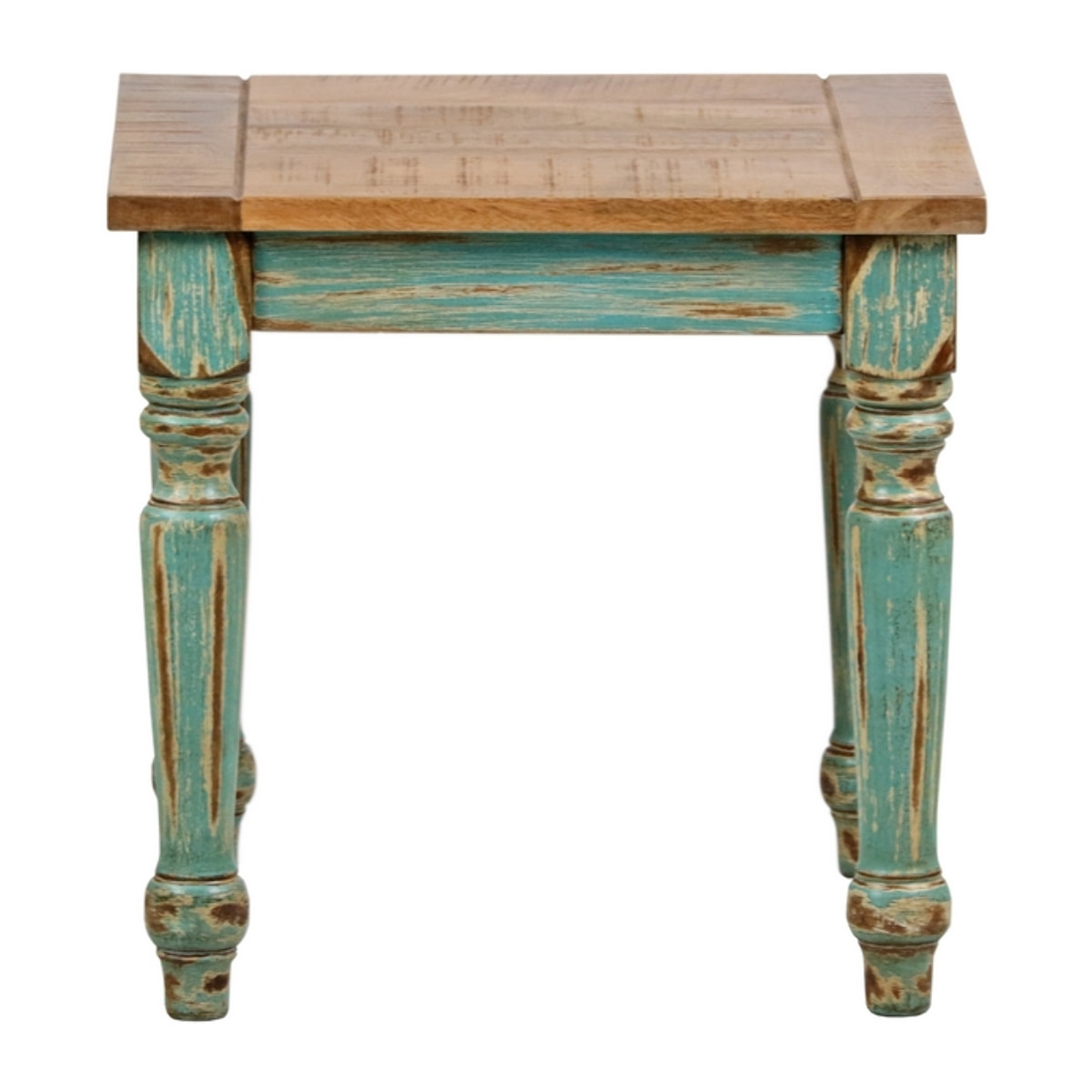 Tavolino quadrato in legno di mango azzurro decapato 40x40x40 cm - Salento