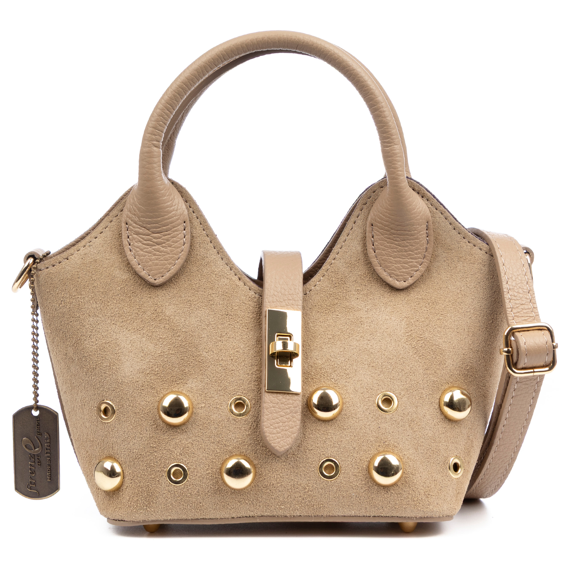 Barzanò Bolso de mano Mujer. Piel auténtica Gamuza con detalles metálicos.