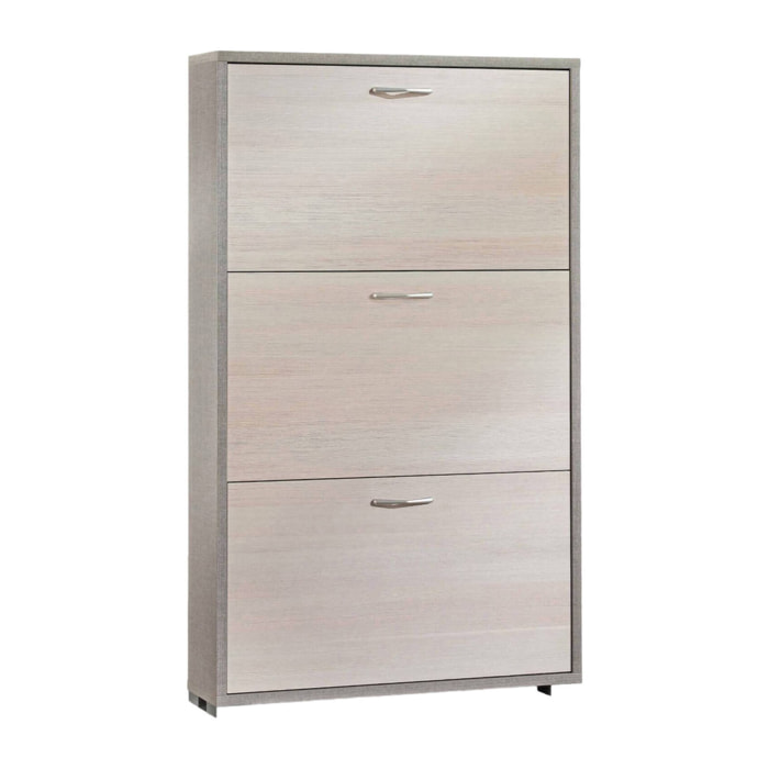 Scarpiera Amelisa, Mobile multiuso da ingresso con 3 ante a ribalta, Armadietto portascarpe moderno, 100% Made in Italy, 67x18h112 cm, Larice