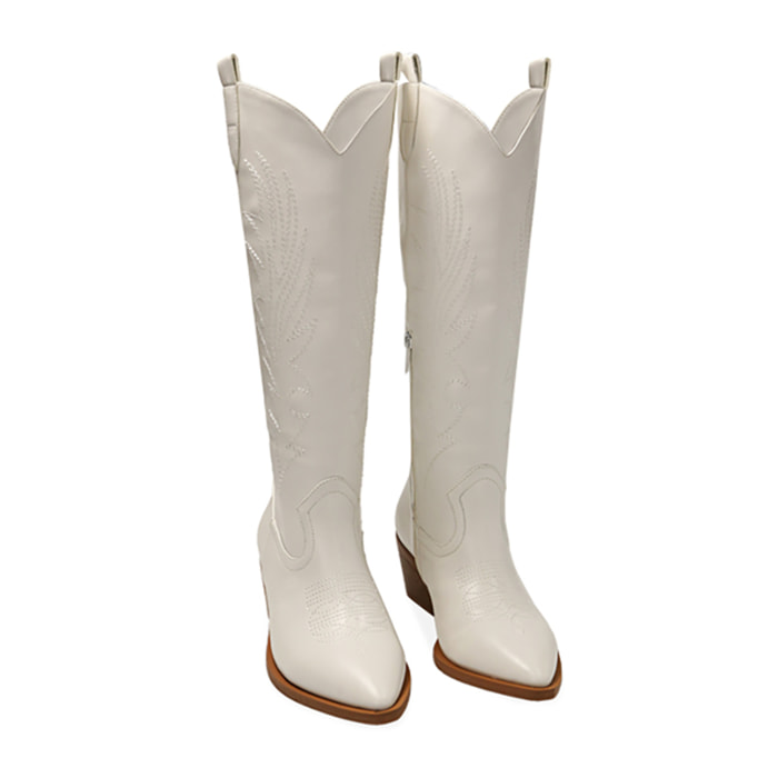 Stivali texani bianchi, tacco 5,5 cm