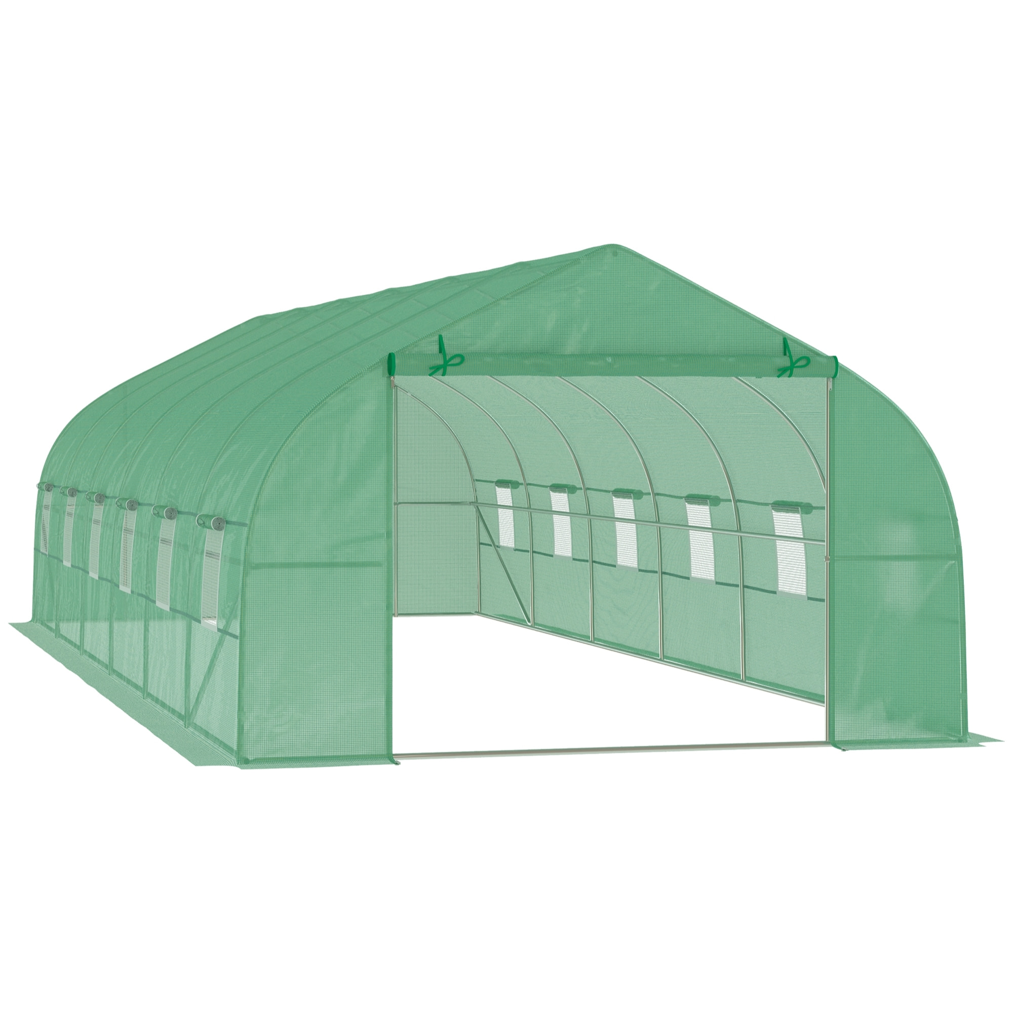 Serre tunnel grande taille 24 m² châssis tubulaire acier galvanisé renforcé 2,4 cm 12 fenêtres 1 porte vert