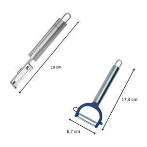 Duo Eplucheur à légumes pendule 19 cm et rasoir à légumes inox et plastique 17 cm Fackelmann