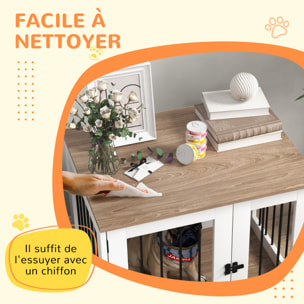 Cage pour chien animaux sur pied - porte verrouillable - acier noir panneaux blanc chêne clair