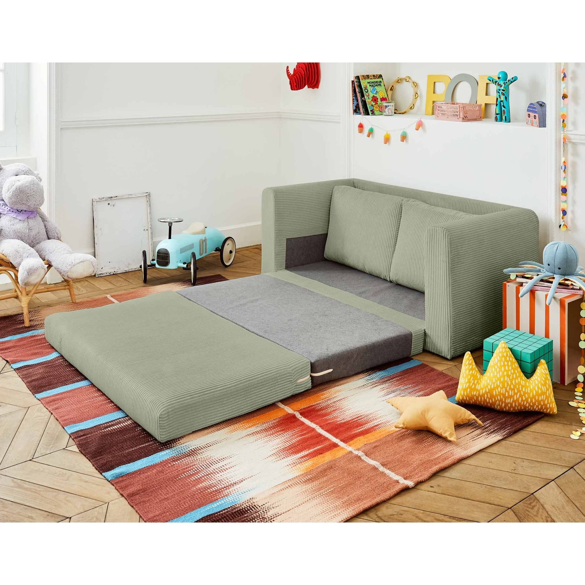 Marilia - canapé 2 places - convertible déplimousse - en velours côtelé - Vert sauge