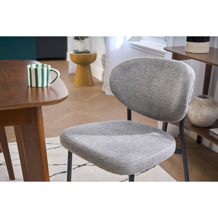 Chaises en tissu effet velours texturé gris et métal noir (lot de 2) BREKA