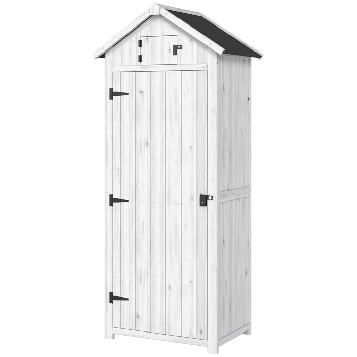 Armoire abri de jardin remise pour outils 3 étagères 2 portes loquets toit pente bitumé 77L x 54l x 179H cm sapin traité blanc grisé