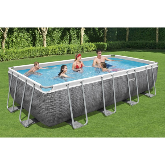 Bestway Piscine hors sol - Rectangulaire - Power Steel - Effet Rotin gris 549 x 274 x 122 cm