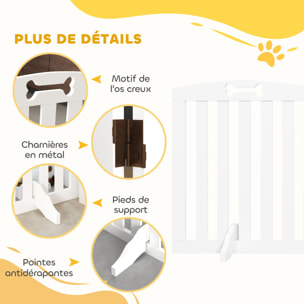 Barrière de sécurité chien pliable adaptable motif os - piètement support antidérapant - 207 x 30 x 61 cm - MDF blanc