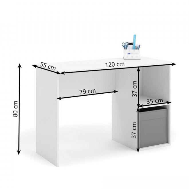 Scrivania moderna con 2 scomparti, Scrittoio porta PC, Tavolo da studio, cm 120x55h80, colore Bianco