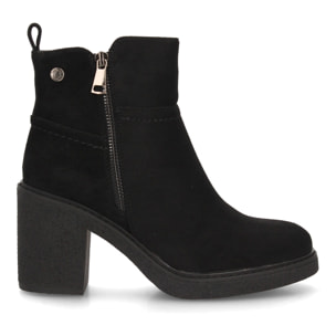 Botines Chelsea Mujer Negros con Plataforma y Tacón Ancho, cremallera lateral