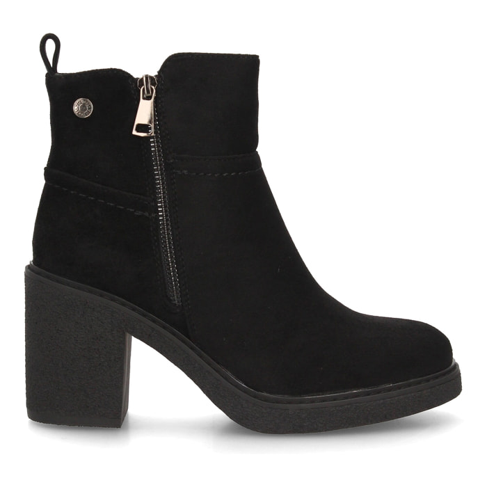 Botines Chelsea Mujer Negros con Plataforma y Tacón Ancho, cremallera lateral