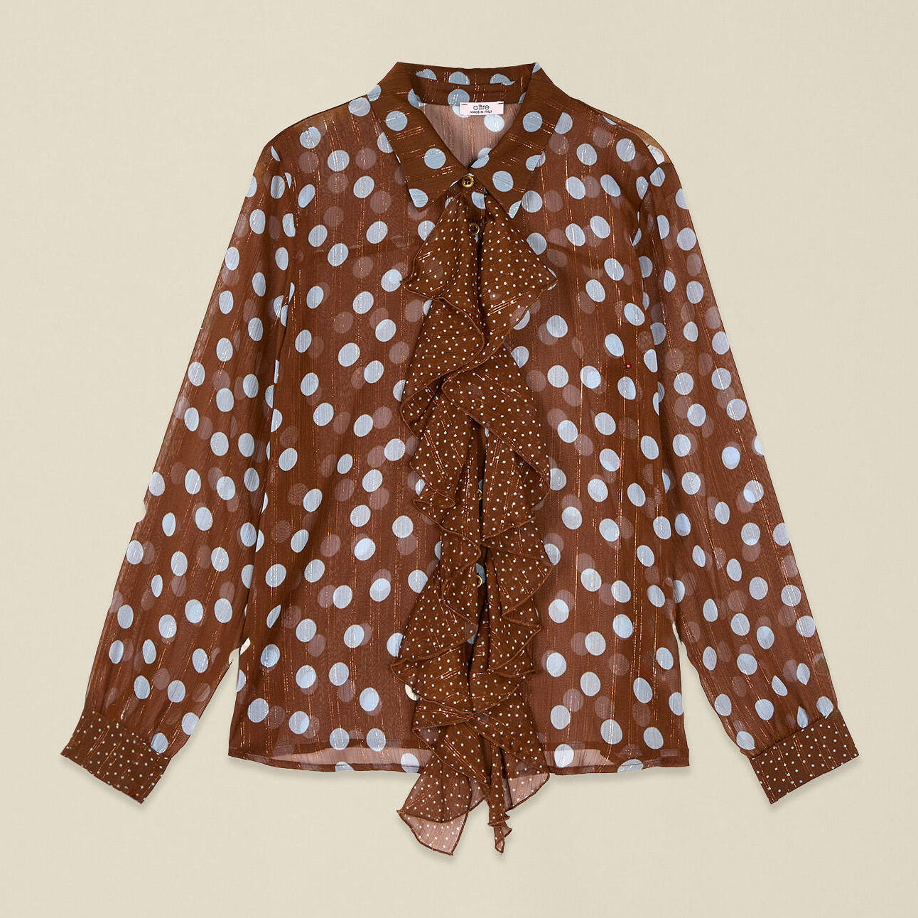 Oltre - Camicia a pois con fiocco - Marrone
