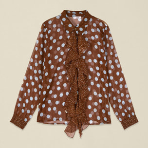 Oltre - Camicia a pois con fiocco - Marrone