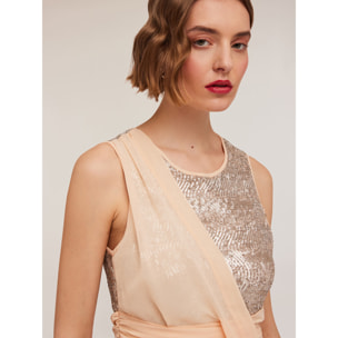 Motivi - Vestido largo peplum con corpiño de lentejuelas - Rosa