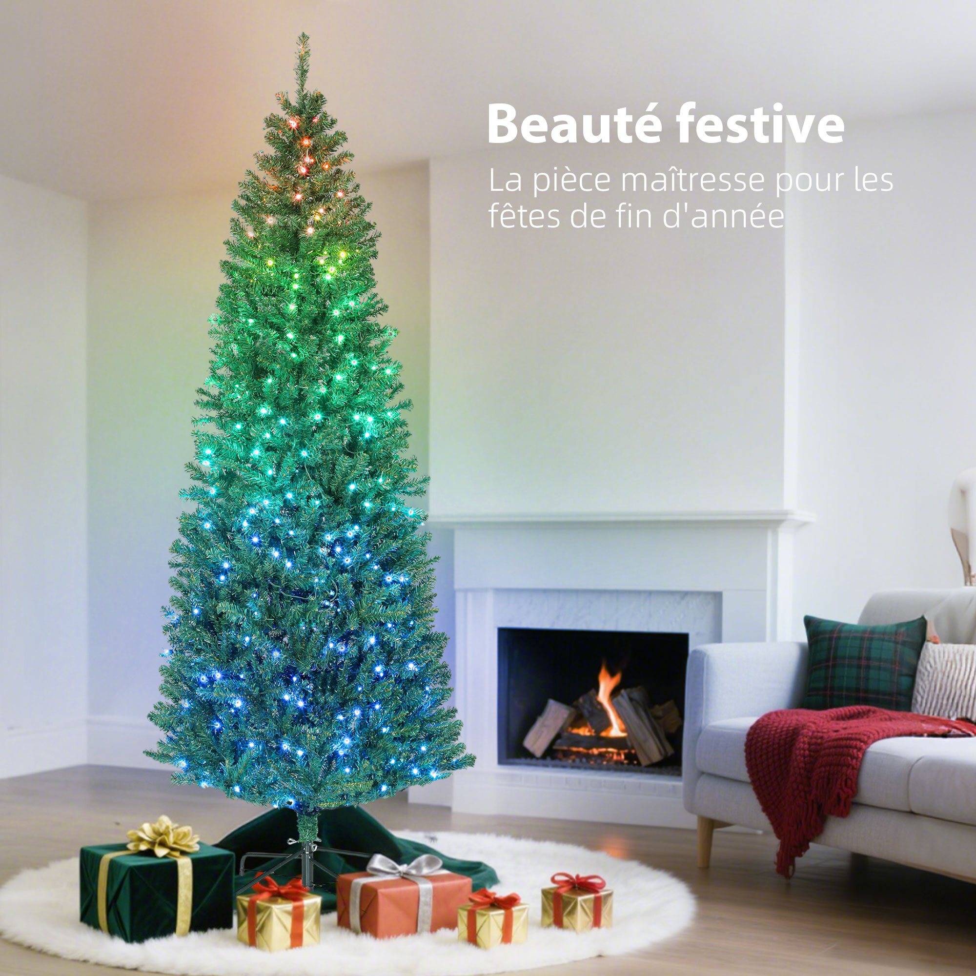 Sapin de Noël artificiel LED H.180 cm 899 branches télécommande 12 modes timer vert