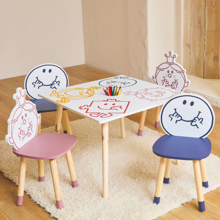 Table pour enfant avec pot à crayon + 2 chaises Madame Princesse + 2 chaises Monsieur Heureux