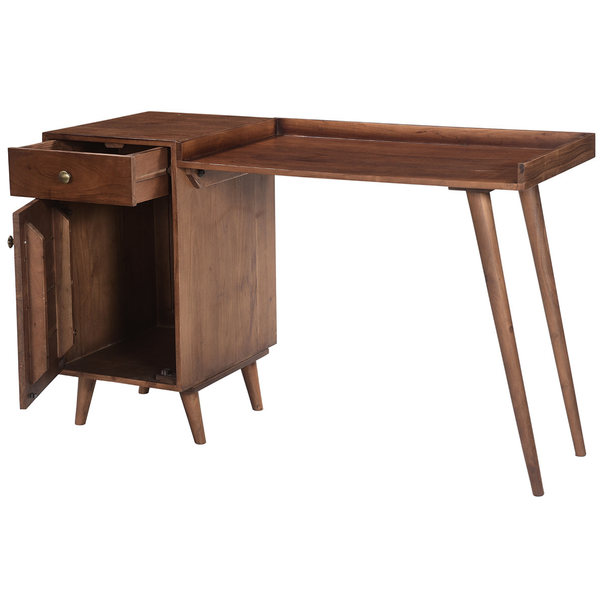Bureau avec rangements vintage bois massif et métal doré L130 cm ROBY