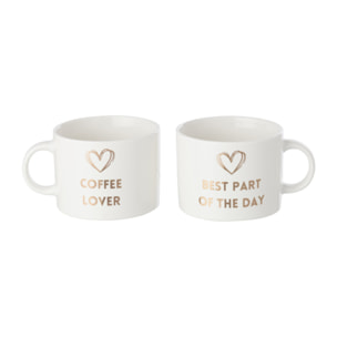 J-Line Tasse Citations du matin - porcelaine - blanc/or - 2 pièces