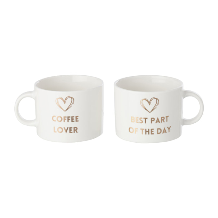 J-Line Tasse Citations du matin - porcelaine - blanc/or - 2 pièces