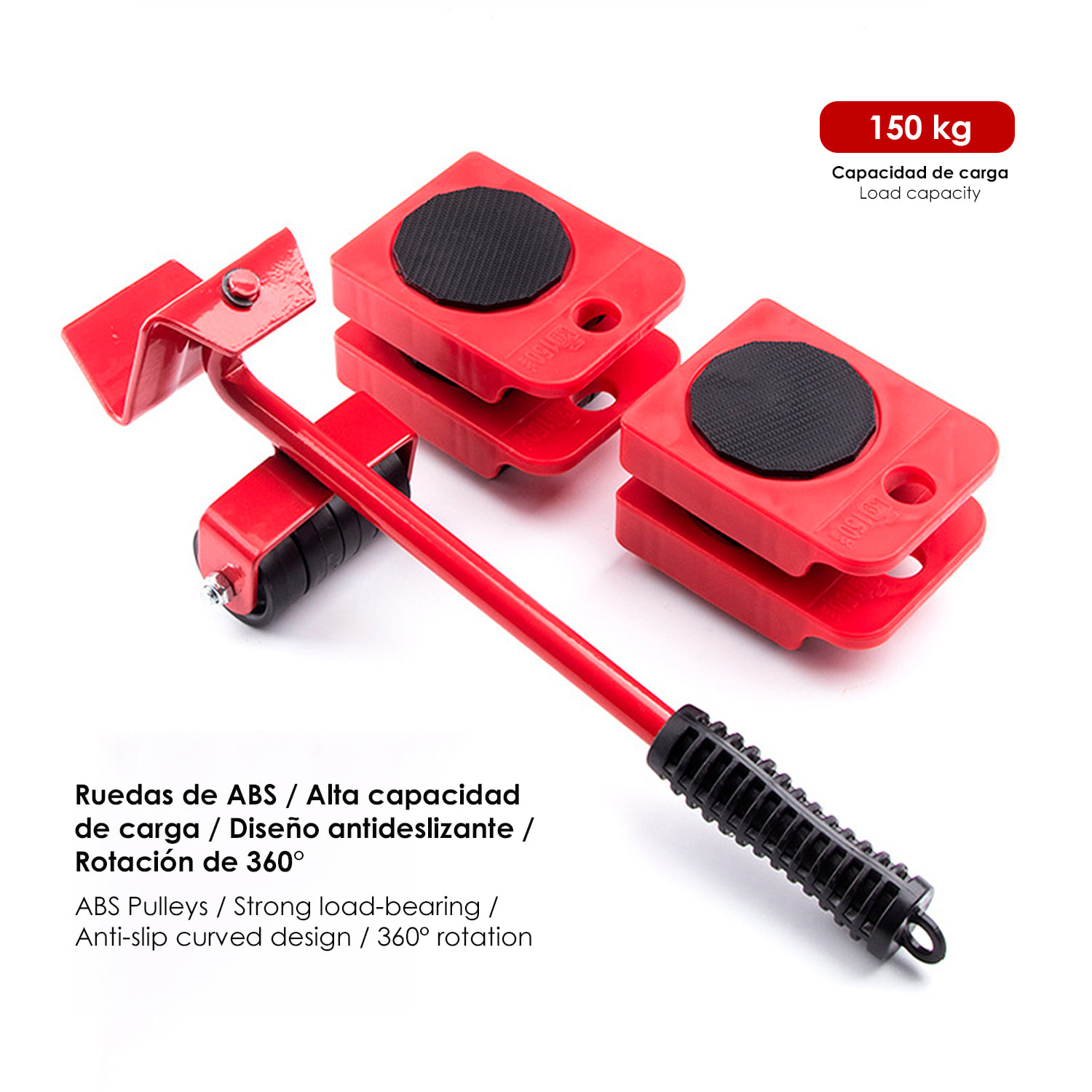 Juego de rodillos para transporte y traslado de muebles de hasta 150kg.