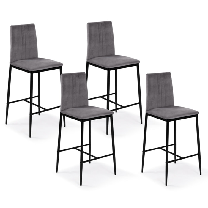Tabourets de bar glam Jade en velours - Gris anthracite