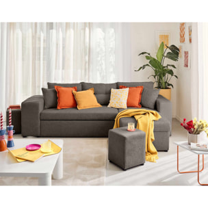 California - canapé d'angle réversible 4 places - convertible avec coffre, étagère et poufs - en velours texturé - Gris