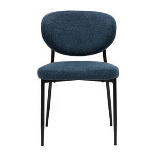Chaises en tissu effet velours texturé bleu foncé et métal noir (lot de 2) BREKA