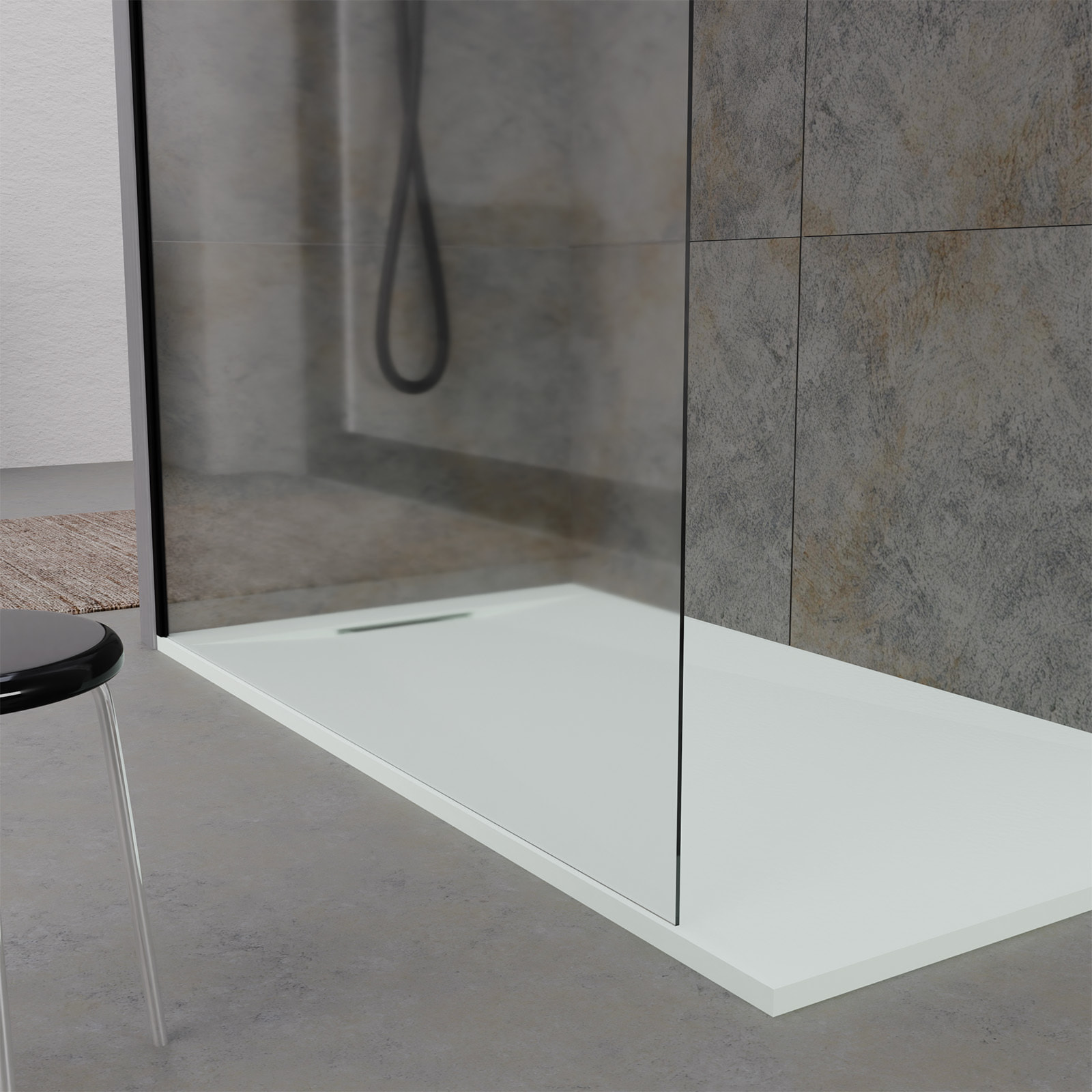 Receveur 160x80x3cm Extra-plat en Polybéton Blanc Mat Effet Pierre - Redécoupable - LIANA