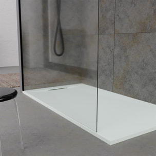 Receveur 160x80x3cm Extra-plat en Polybéton Blanc Mat Effet Pierre - Redécoupable - LIANA