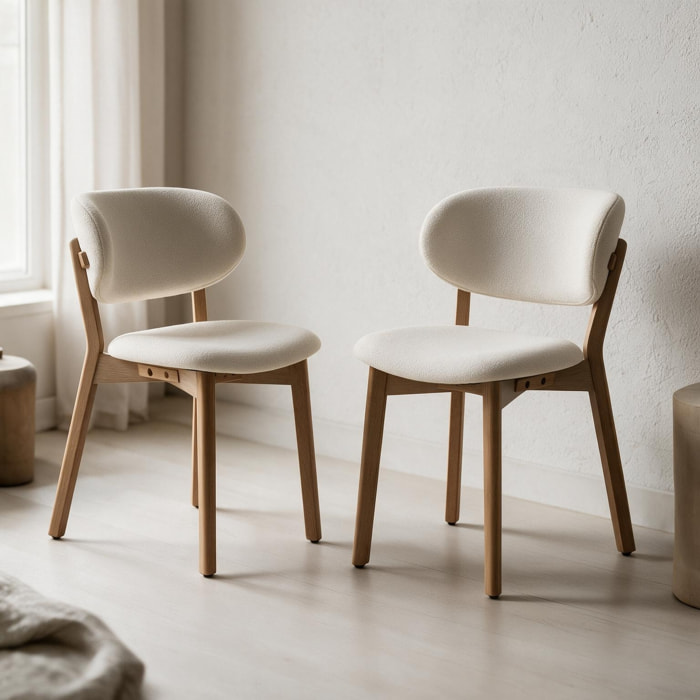 Lot de 2 chaises en bois clair et tissu boucle beige AURA