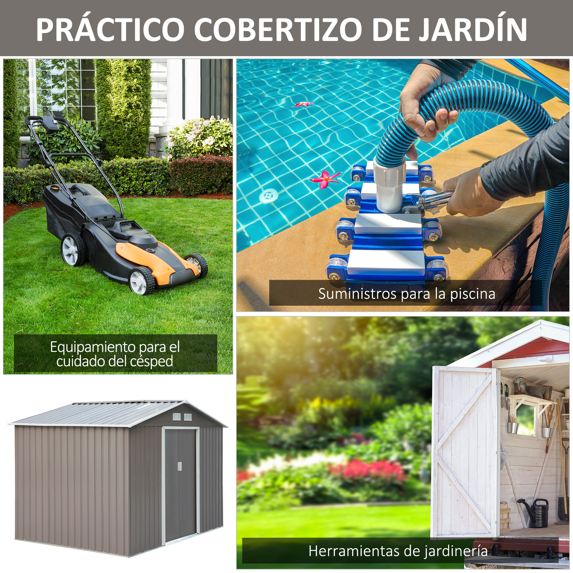 Caseta de Jardín tipo Cobertizo Metálico para Herramienta 277x191x192cm Gris