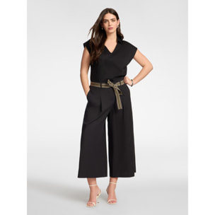 Elena Mirò - Pantalones cropped de popelina de talle alto con cinturón - Negro