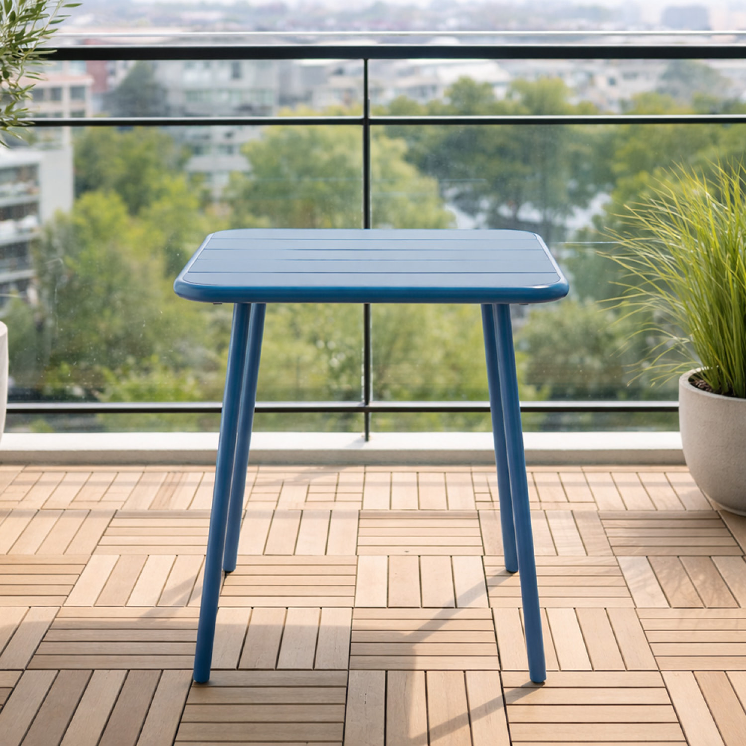 EVORA Table carrée 2 places 50x50cm bleu