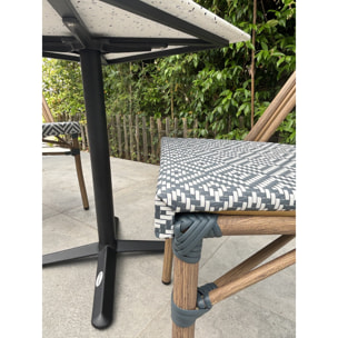 BISTRO - Ensemble repas de jardin 2 places en acier et plateau terrazzo - bleu