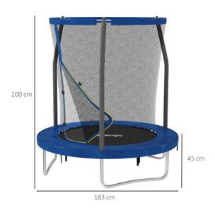 Cama Elástica Infantil Ø183 cm, Trampolín para Niños de +6 Años con Red de Seguridad, Barras Acolchadas, Funda de Seguridad y Marco de Acero, para Interior y Exterior