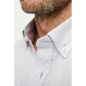Camicia Uomo 1 Bottone Button Down Slim Popeline Stretch Unito Grigio