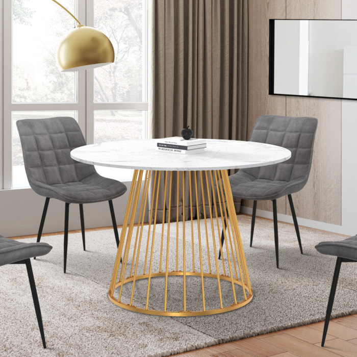 Table repas ronde Adelle 110 cm - Marbre blanc - doré