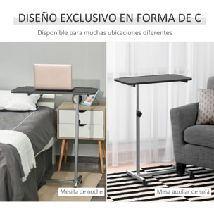 Mesa Auxiliar con Ruedas Mesa para Sofá con Altura Ajustable y Marco de Metal Carga 20 kg para Dormitorio Salón Oficina 77x40x76-100 cm Negro y Plata