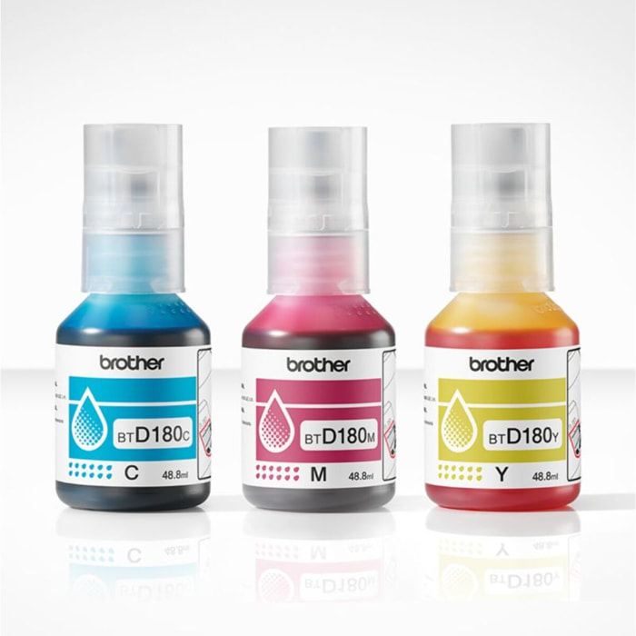 Cartouche d'encre BROTHER Pack 3 Bouteilles d'Encre BTD180 Couleurs (YMC) - BTD180VAL