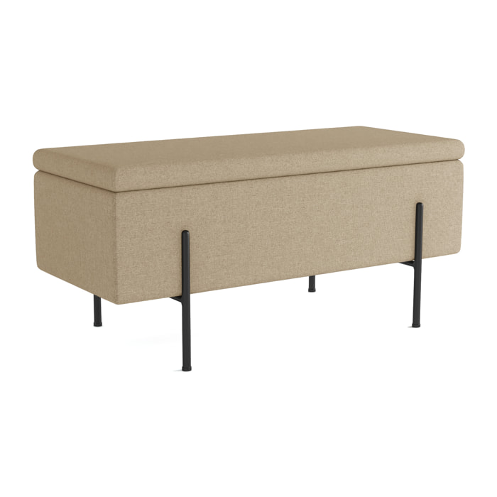 Banquette-coffre beige en bois, métal et tissu